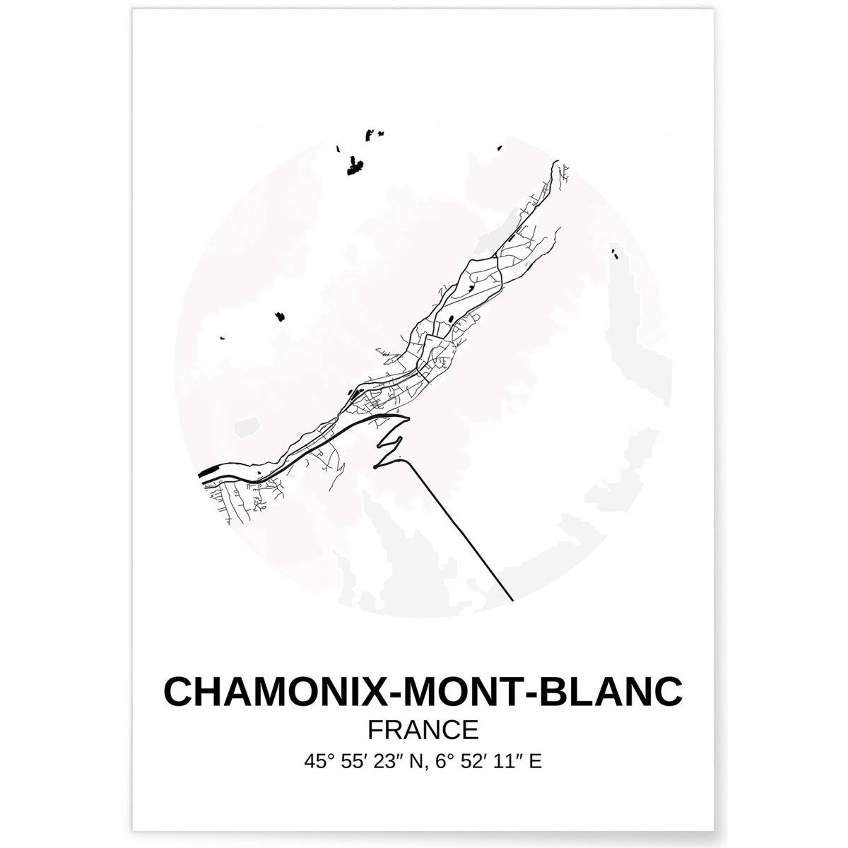 Affiche Carte Chamonix-Mont-Blanc blanc, L'AFFICHERIE