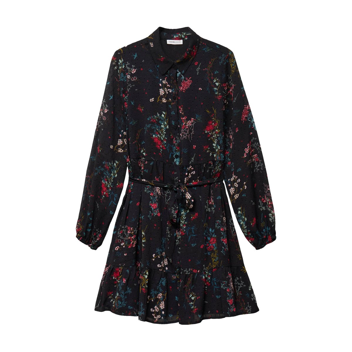 Robe évasée col chemise noir, CACHE CACHE