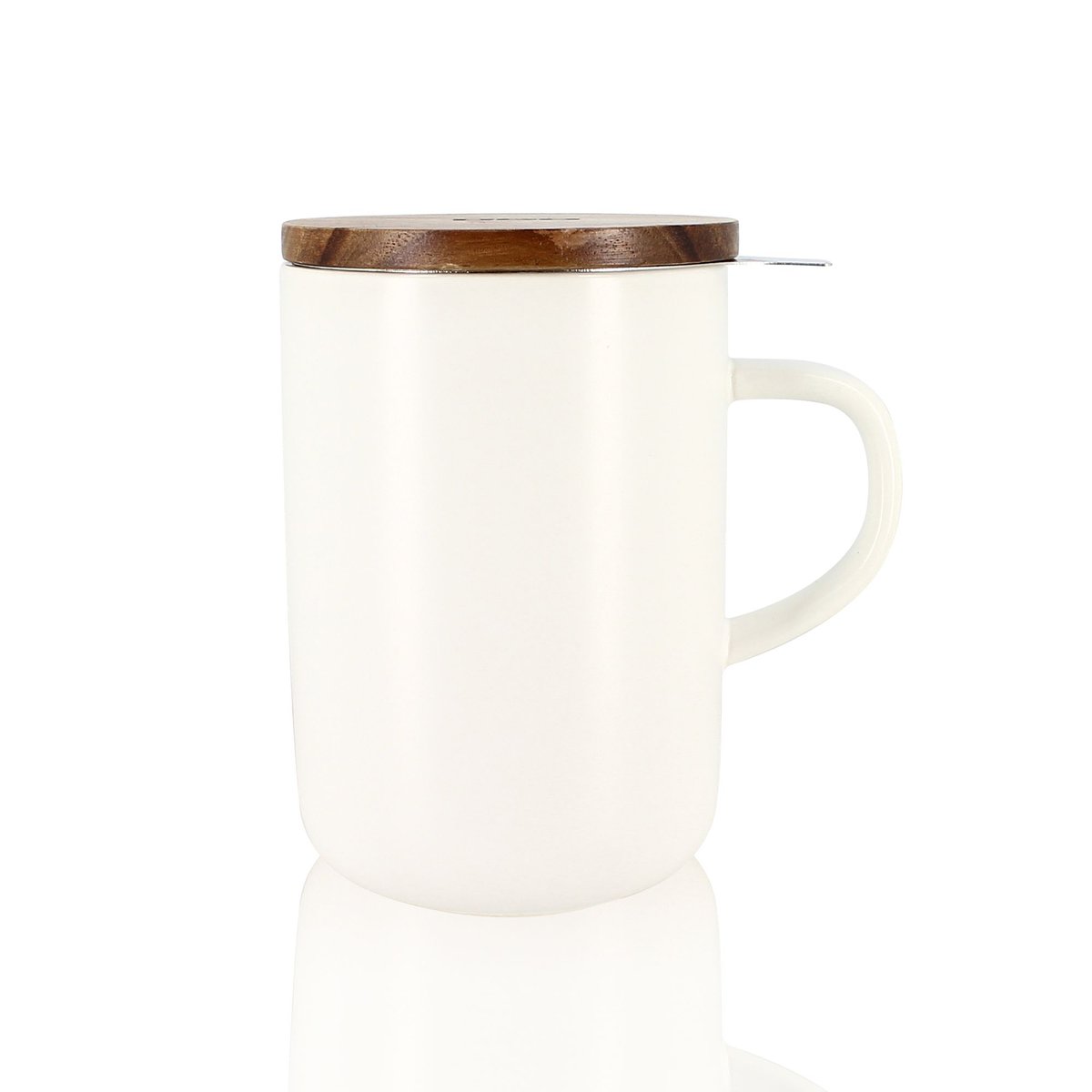 Tisanière en grès avec couvercle en bois d'acacia 475ml, JULIET blanc, OGO LIVING