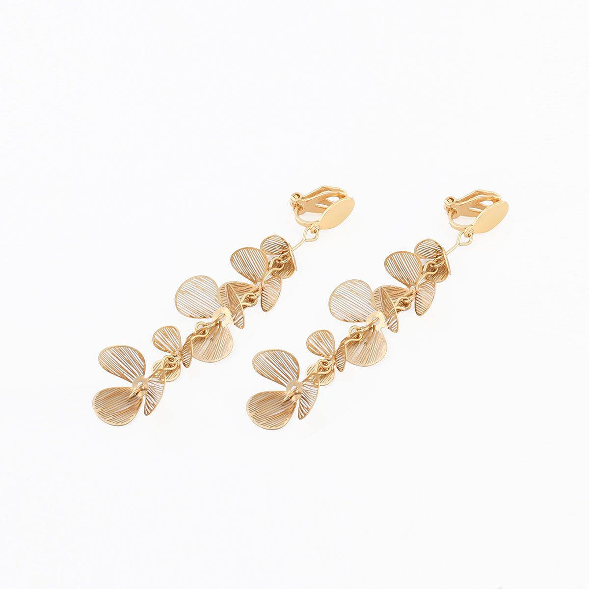 Boucles d'oreilles clips - longues fleurs dorées doré, BALABOOSTE