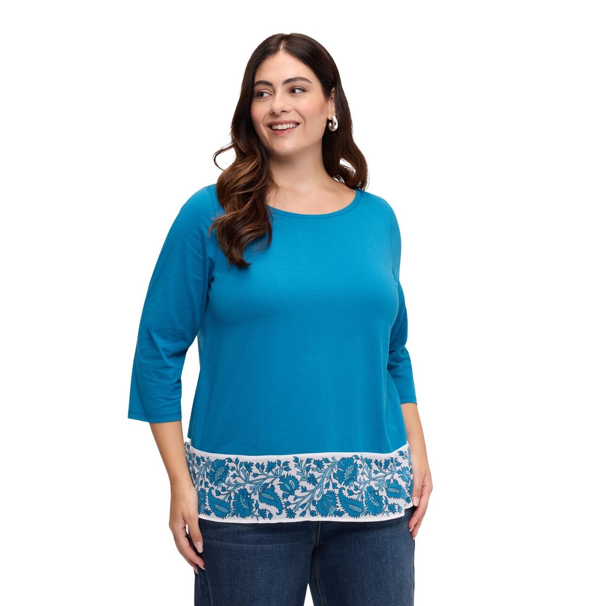 T-shirt avec bord imprimé petrol blue, FIORELLA RUBINO