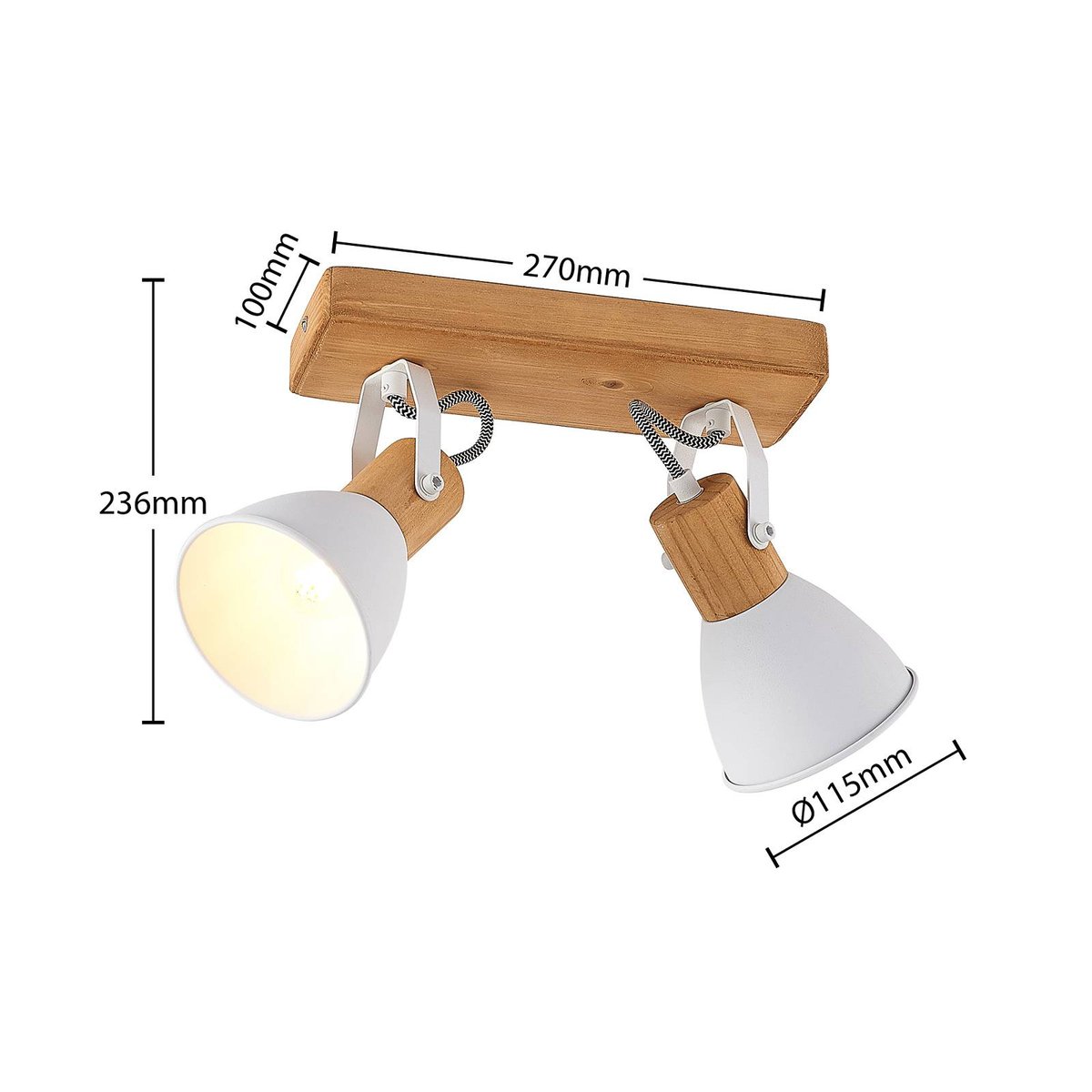Spot en bois scandinave, Merela bois clair, blanc, LINDBY