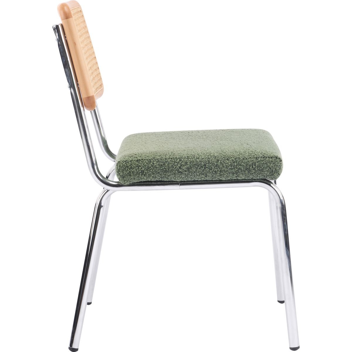 Lot de 2 chaises chromées, cannage et tissu bouclé - PAULA vert, HOMIFAB