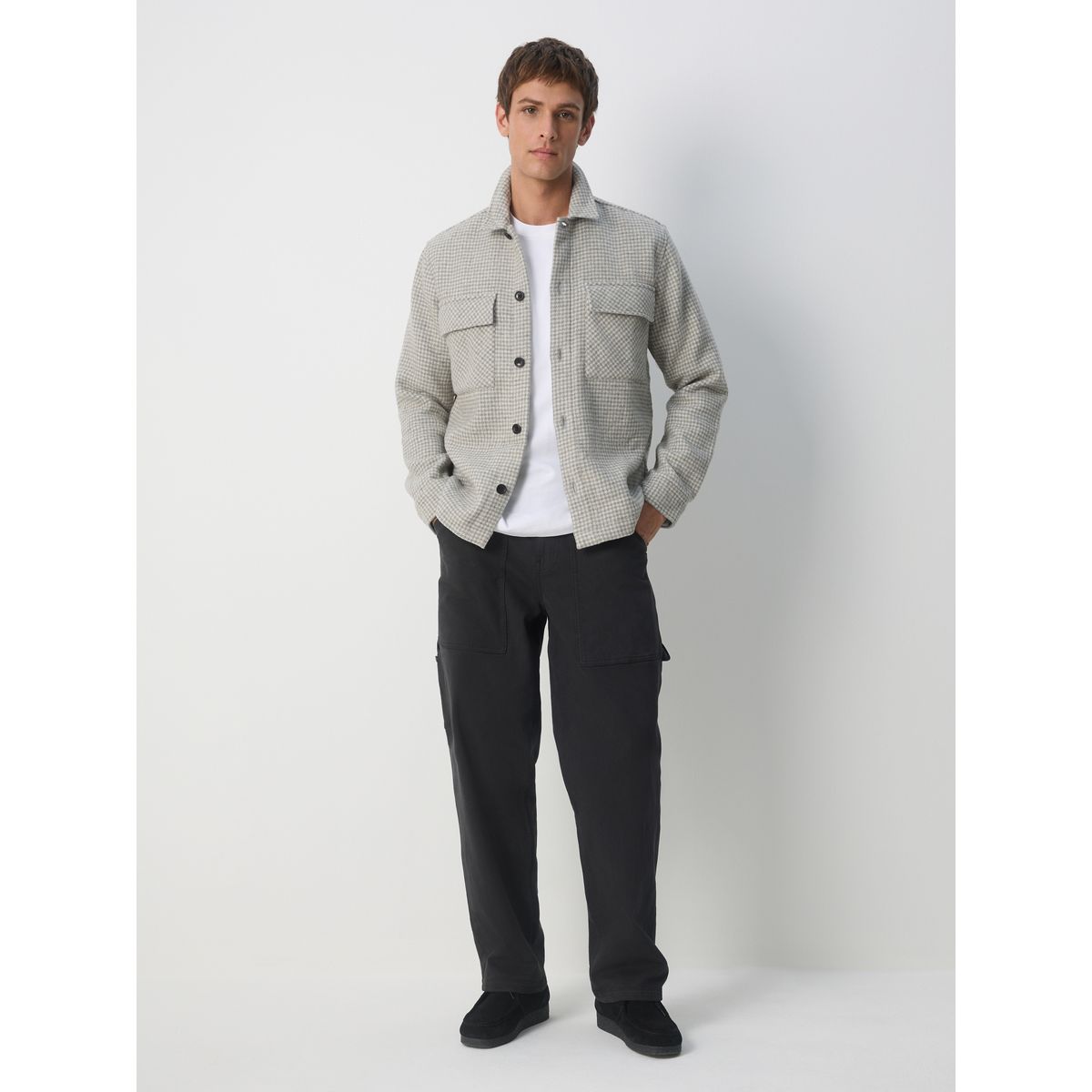 Veste-chemise à carreaux pied-de-poule gris, NEXT