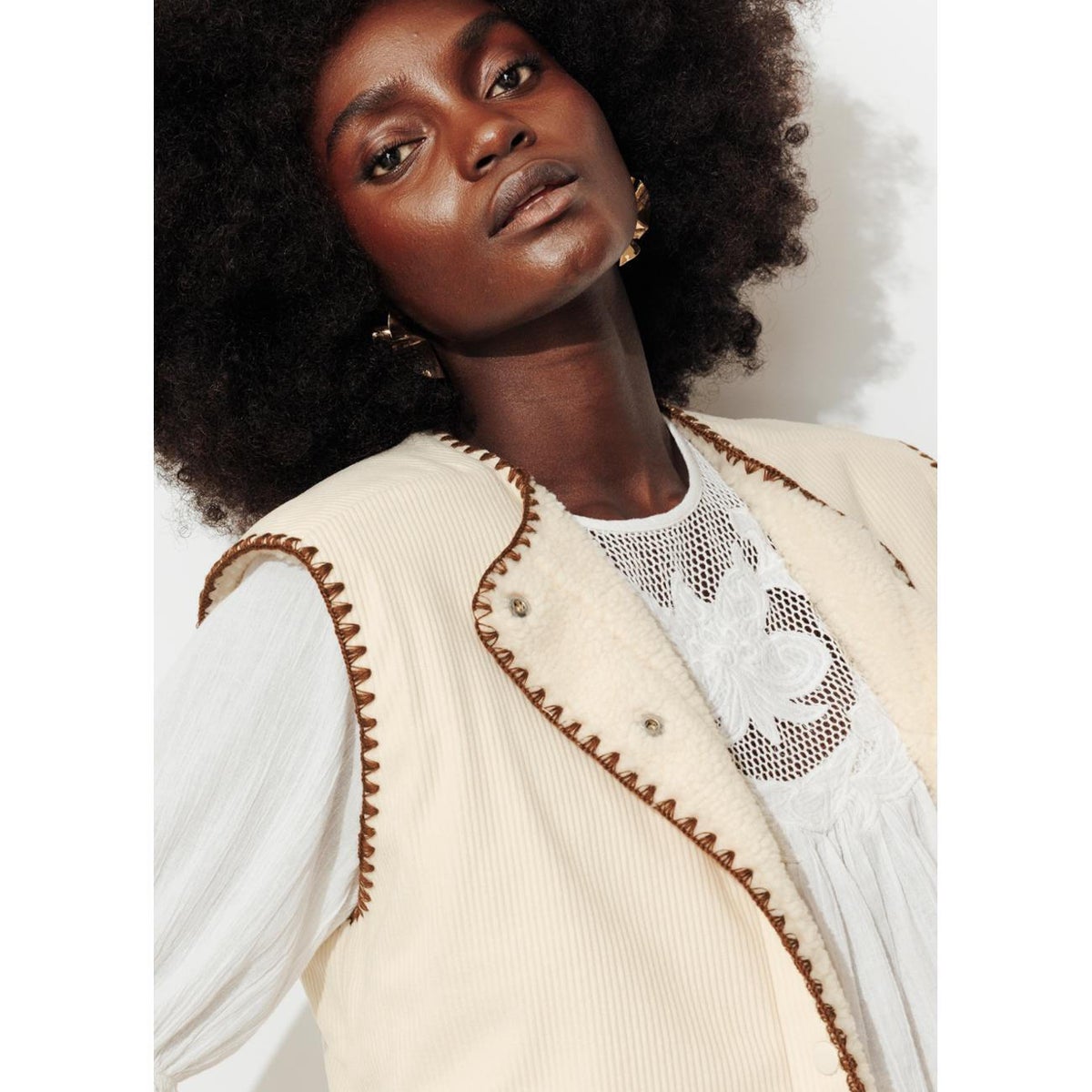 PALOMA veste réversible brodée ecru, PROMOD