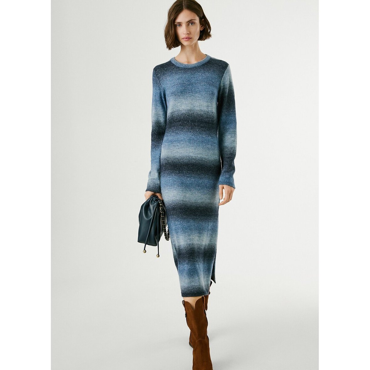Robe longue en maille COLOMBE bleu rayé, PEPE JEANS
