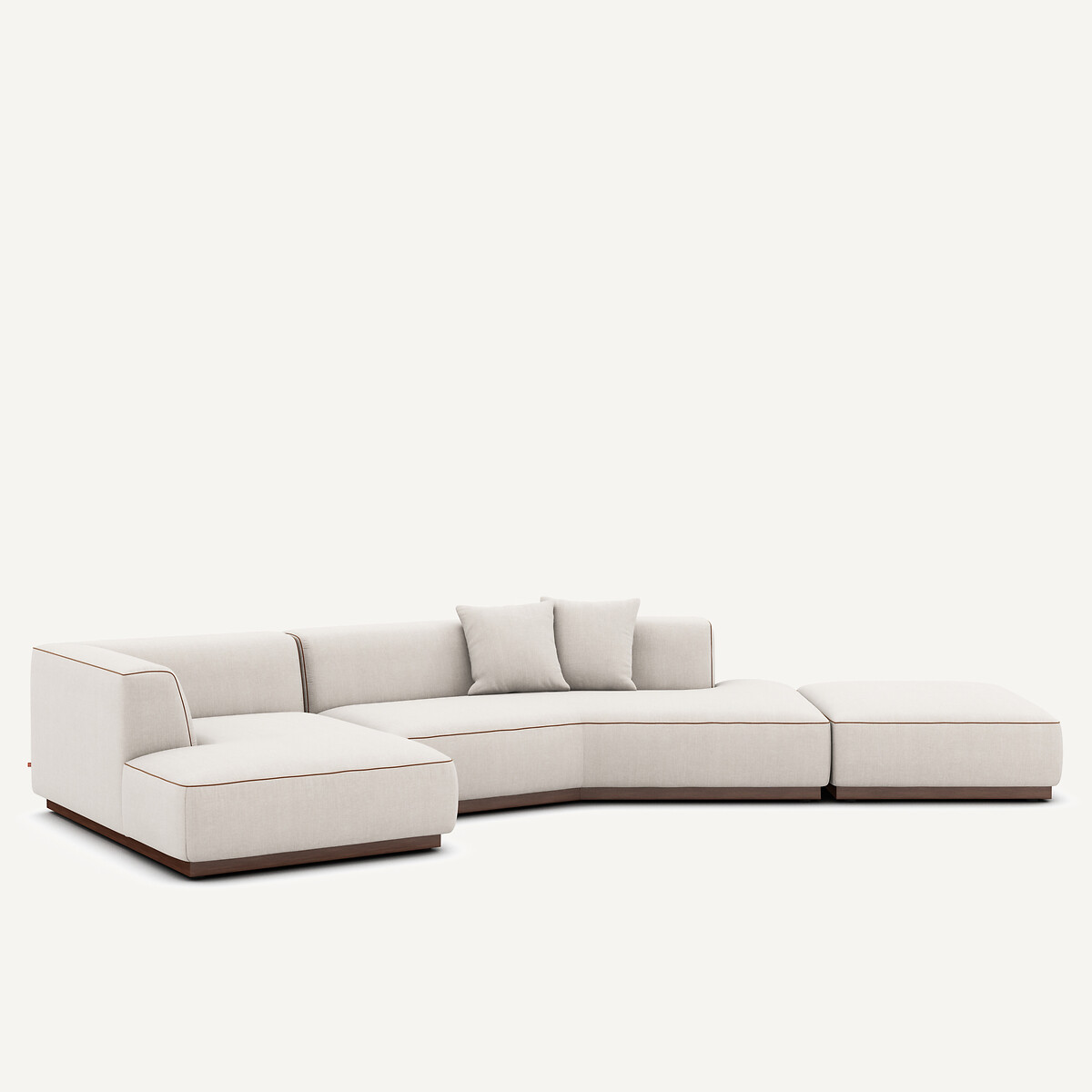 Canapé d'angle gauche ouvert, avec repose-pieds, en coton et lin, JACOPO beige, AM.PM
