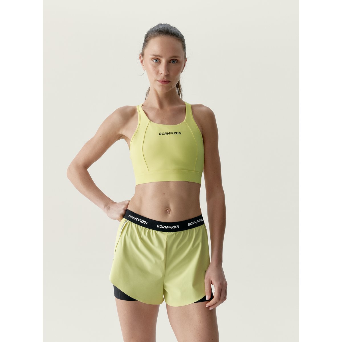 Brassière de sport femme Voltrun Maintien élevé dos athlétique jaune citron, BORN
