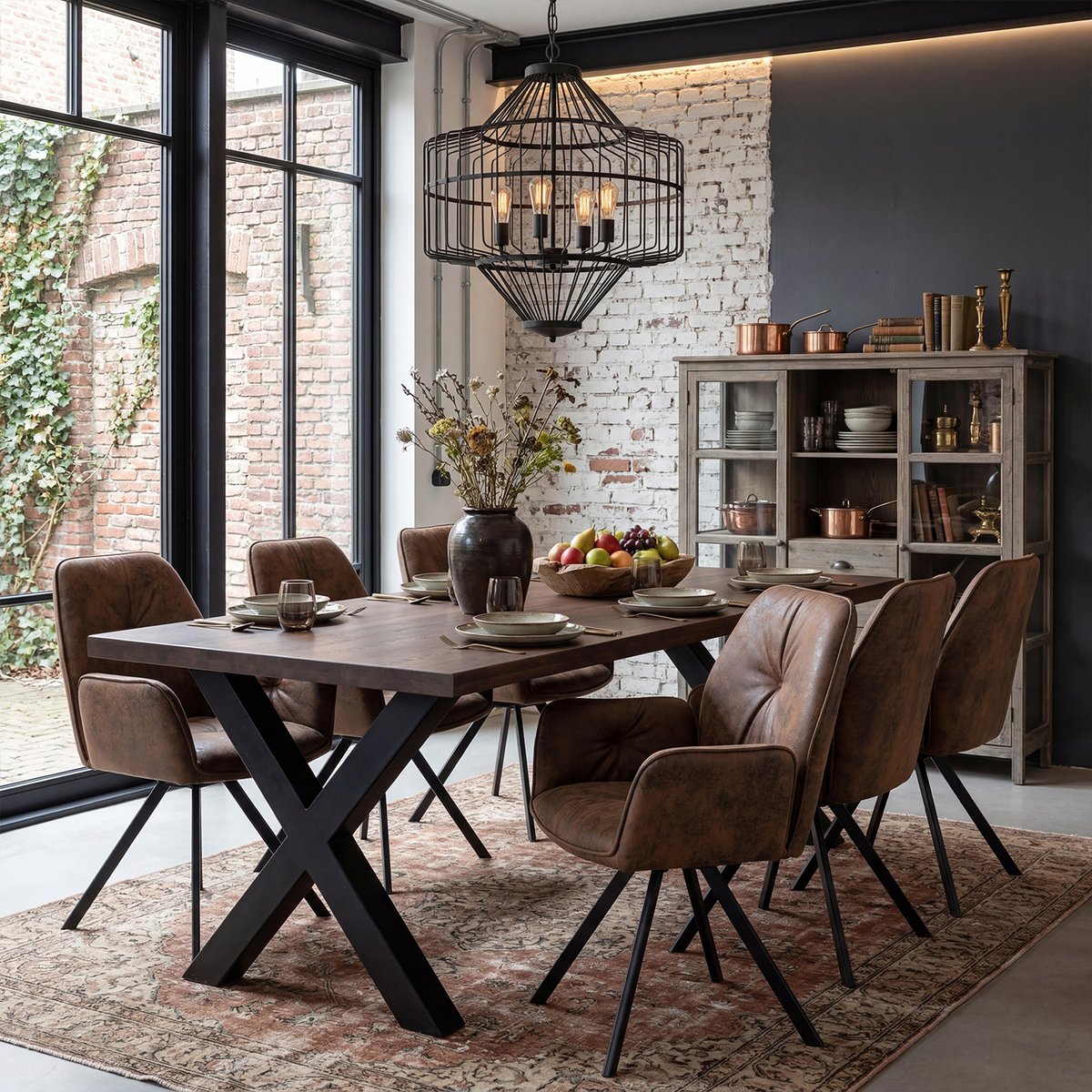 Lot de 6 chaises de salle à manger rotatif fauteuil industriel, CALF marron, MEUBLES COSY