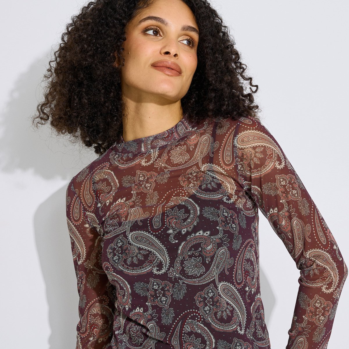 T-shirt voile imprimé cachemire rose violet, GRAIN DE MALICE