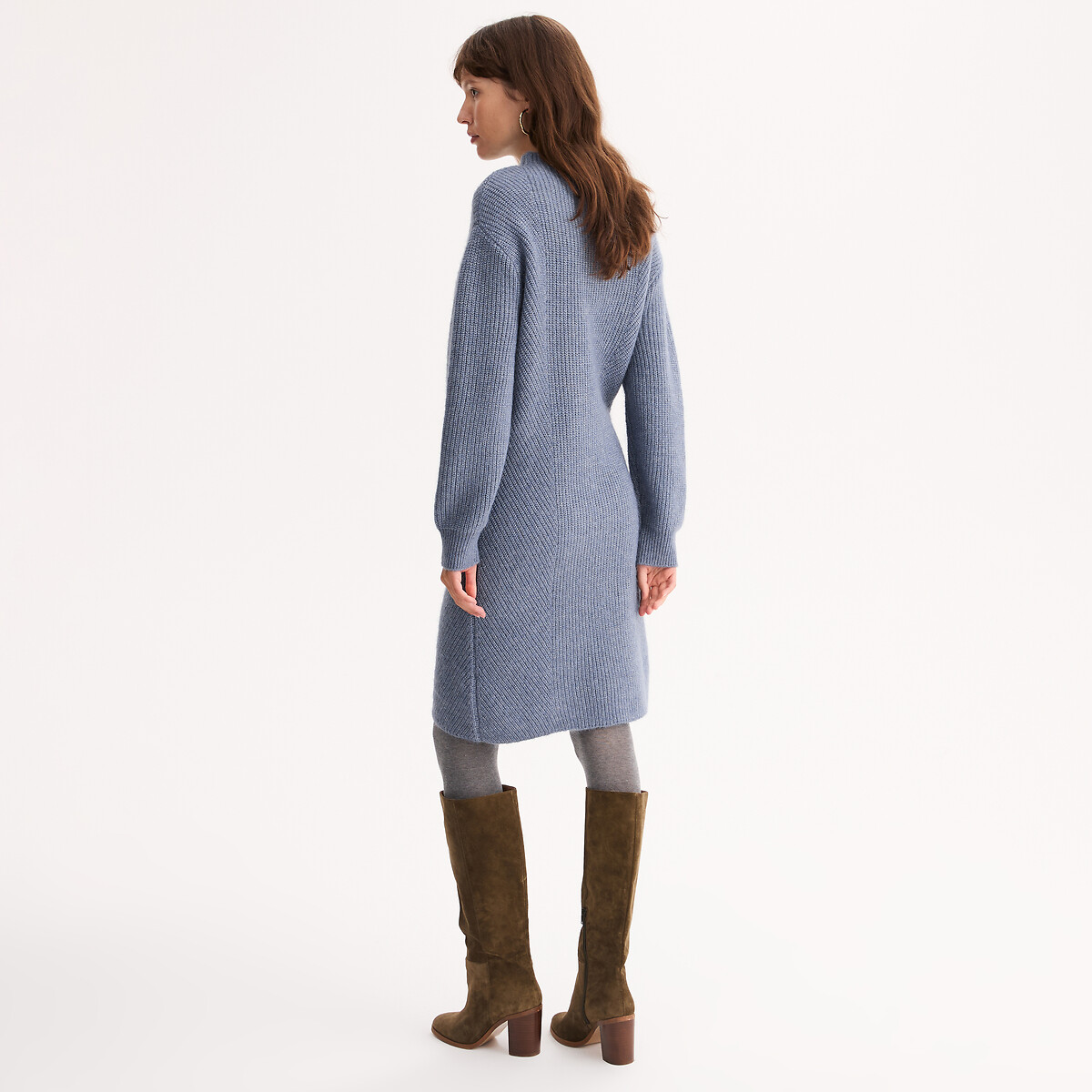 Robe pull en tricot, mi-longue, manches longues bleu glacier, ANNE WEYBURN