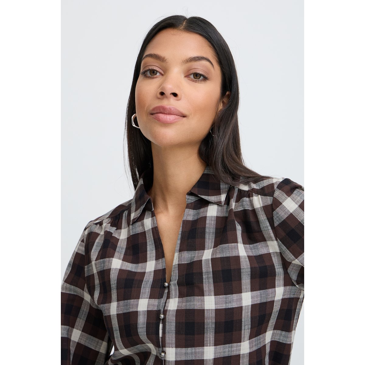 Á manches longues marron java check, B.YOUNG