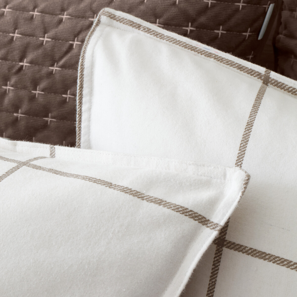 Brushed Regal Check Cotton Reversible Duvet Cover Set beige, BIANCA FINE LINENS