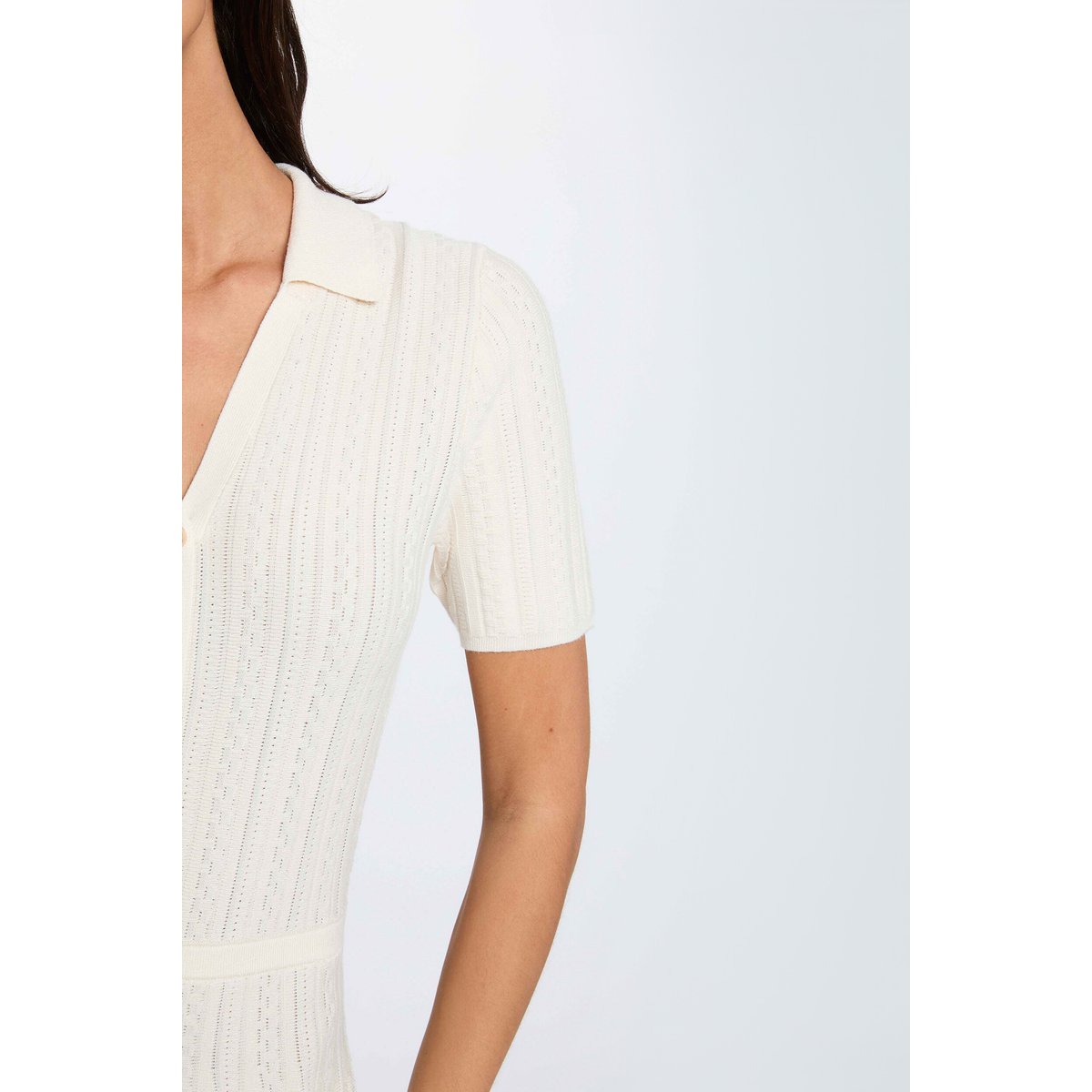 Robe tricot col à revers ivoire, MORGAN