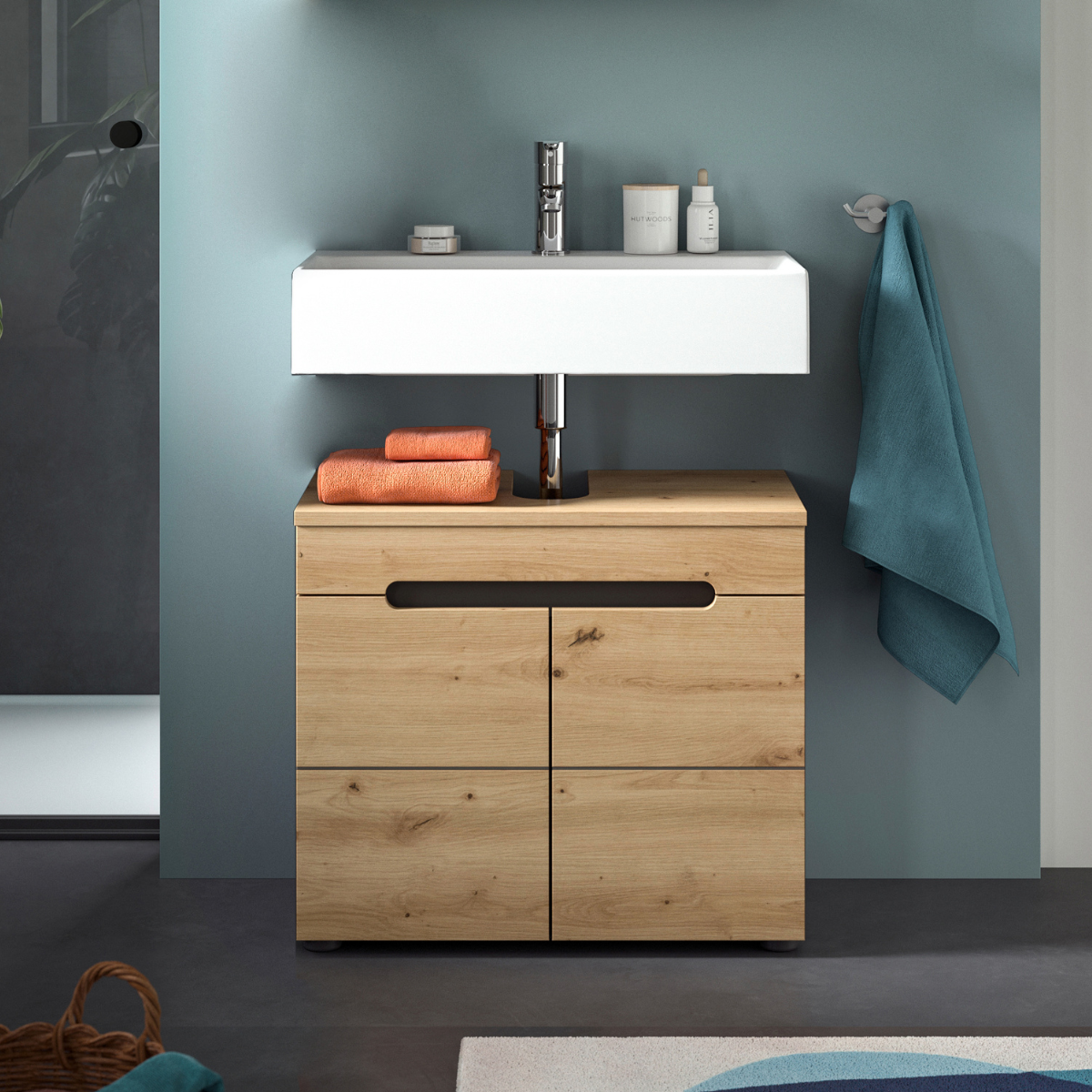 Meuble sous lavabo 2 portes ENO bois clair, CALICOSY