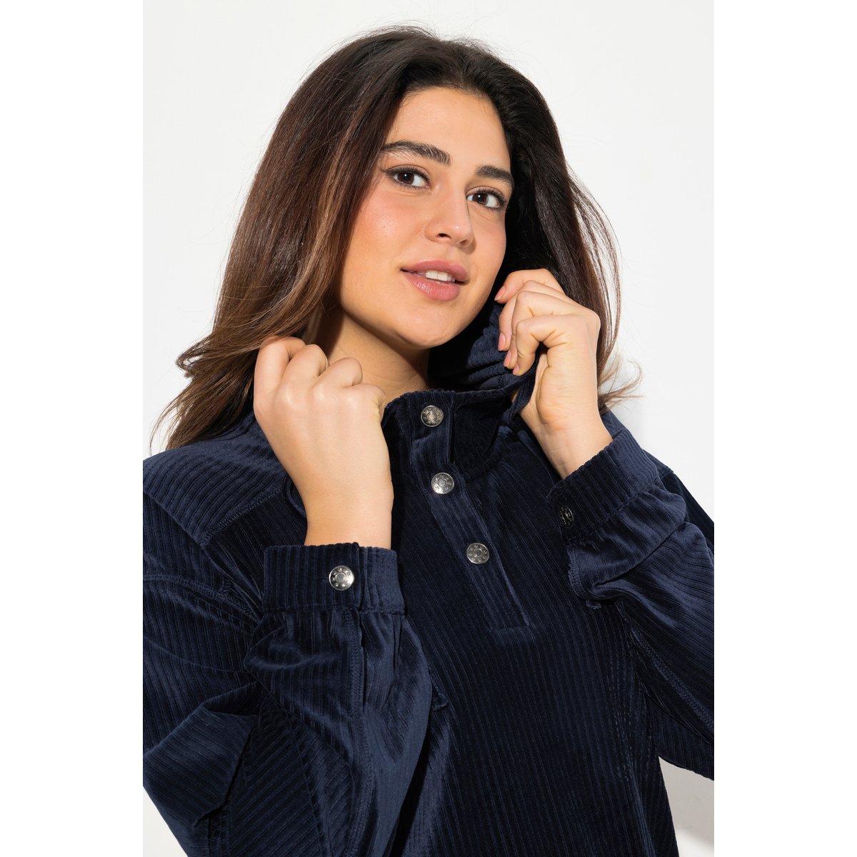 Sweat-shirt à capuche et manches longues marine, ULLA POPKEN