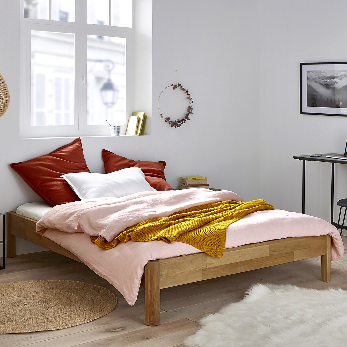 Zulda Solid Oak Bed Frame with Bed Base natural light oak, LA REDOUTE INTERIEURS