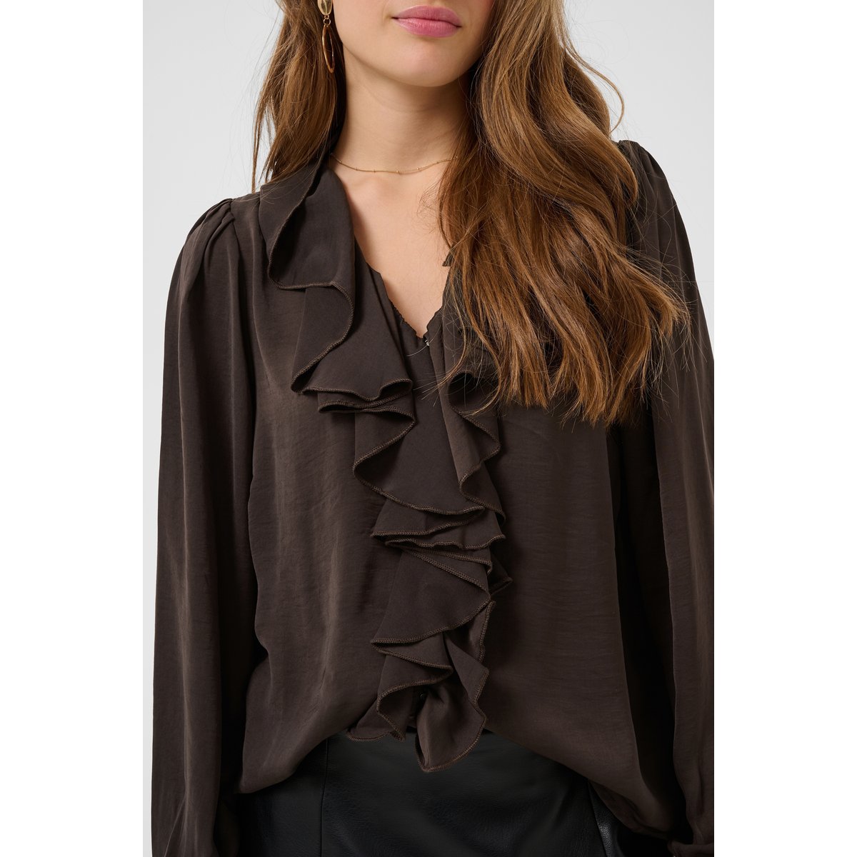 Blouse à manches longues marron java, CREAM
