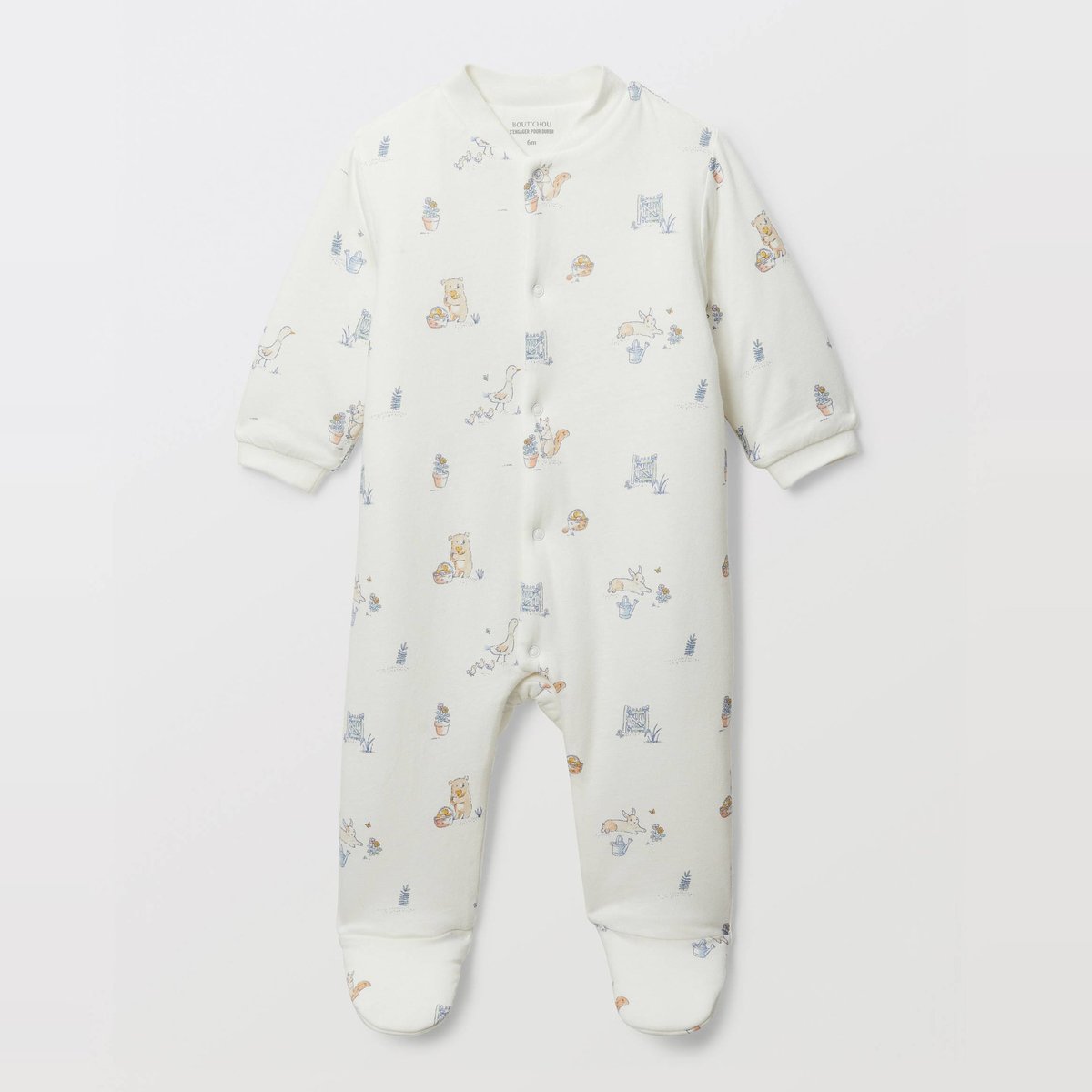 Surpyjama en molleton imprimé en coton BIO GOTS ecru, BOUT'CHOU