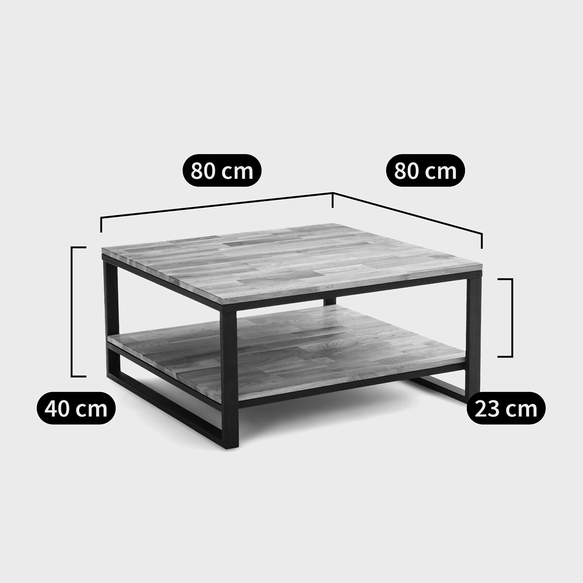 Table basse carrée, en chêne massif et métal acier, HIBA naturel, LA REDOUTE INTERIEURS
