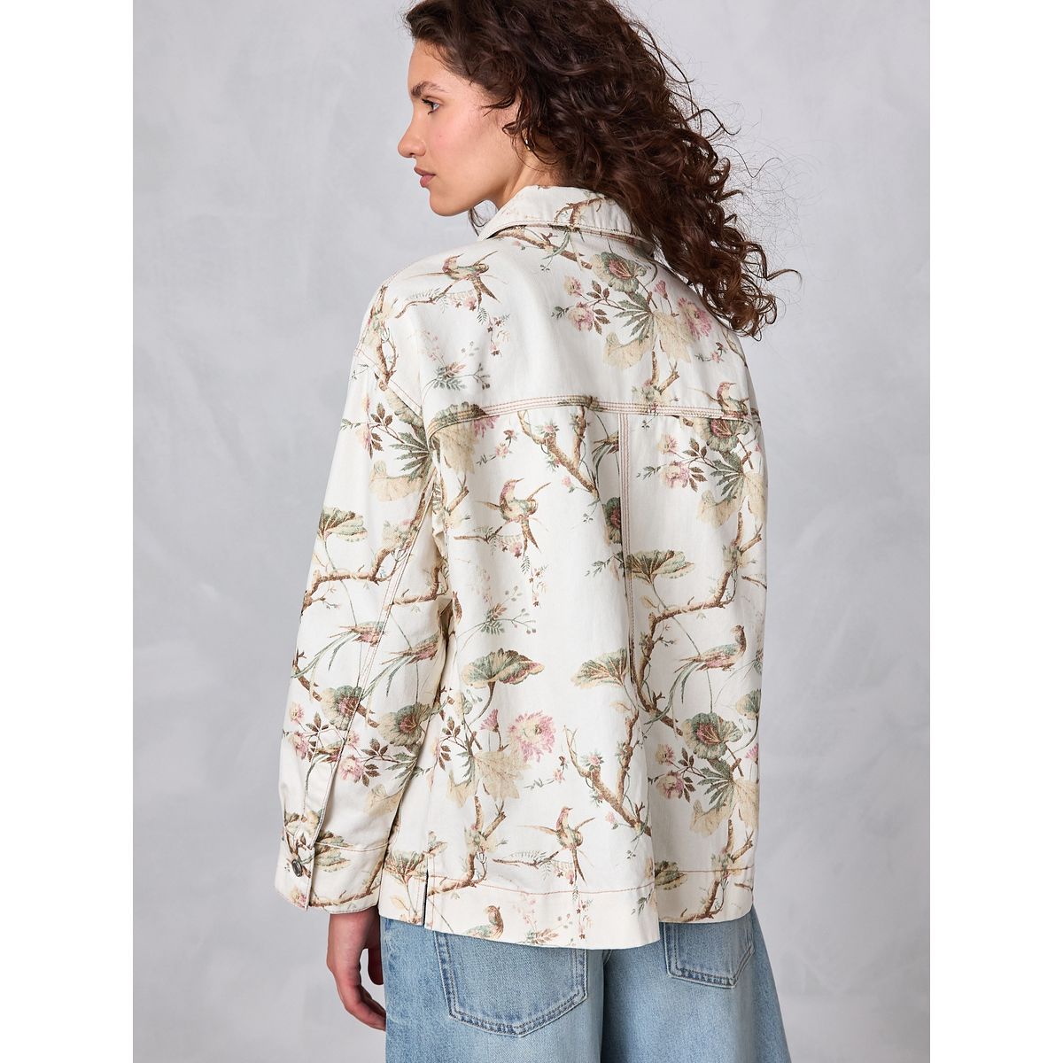 Veste style ouvrier en coton imprimé oiseau écru, NEXT