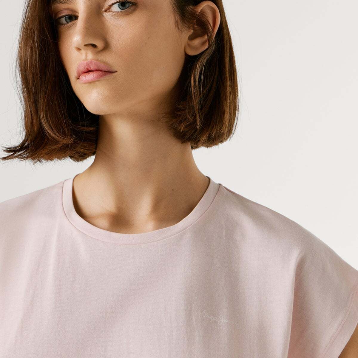 T-Shirt Coupe Slim Avec Logo rose pâle, PEPE JEANS