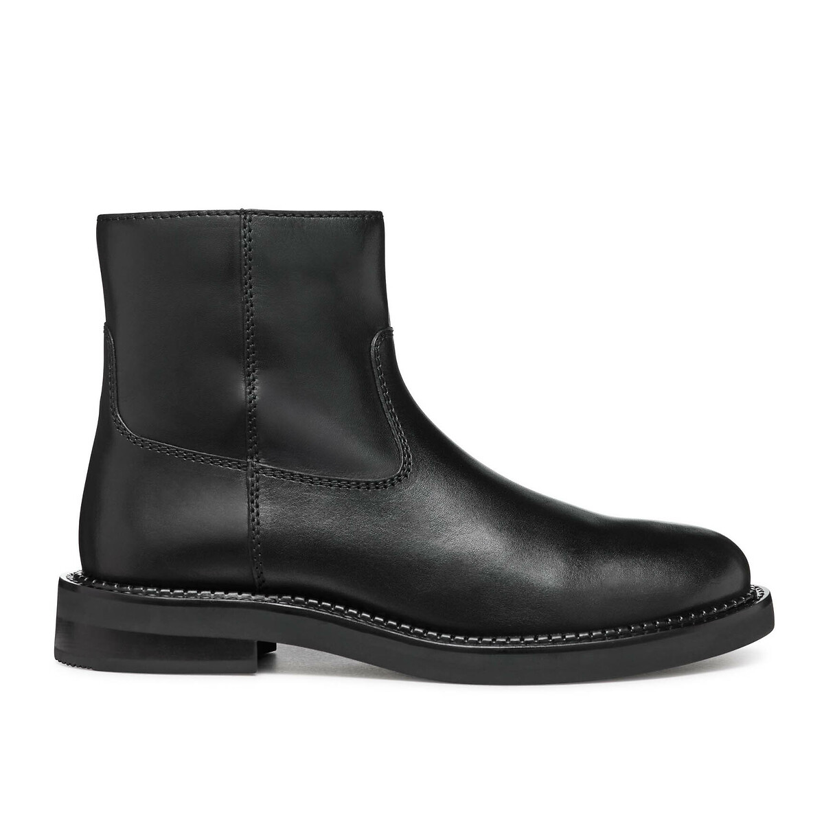 Serilda Leather Ankle Boots with Flat Heel and Zip Fastening black, GEOX