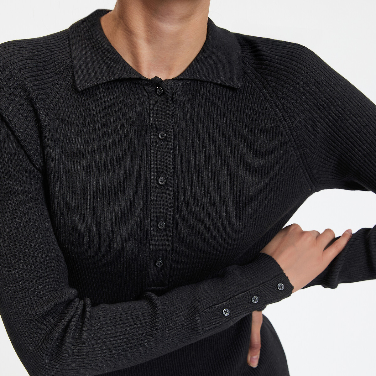 Robe pull longue à col polo et manches longues noir, LA REDOUTE COLLECTIONS