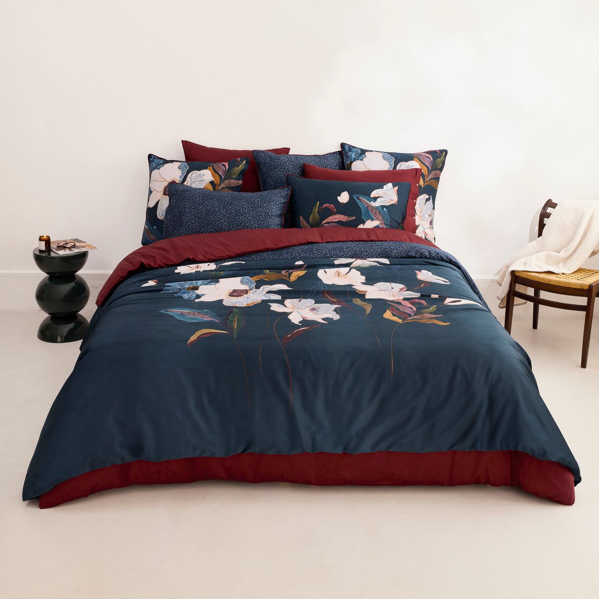 Drap de lit satin de coton ORINE imprimé, CARRE BLANC