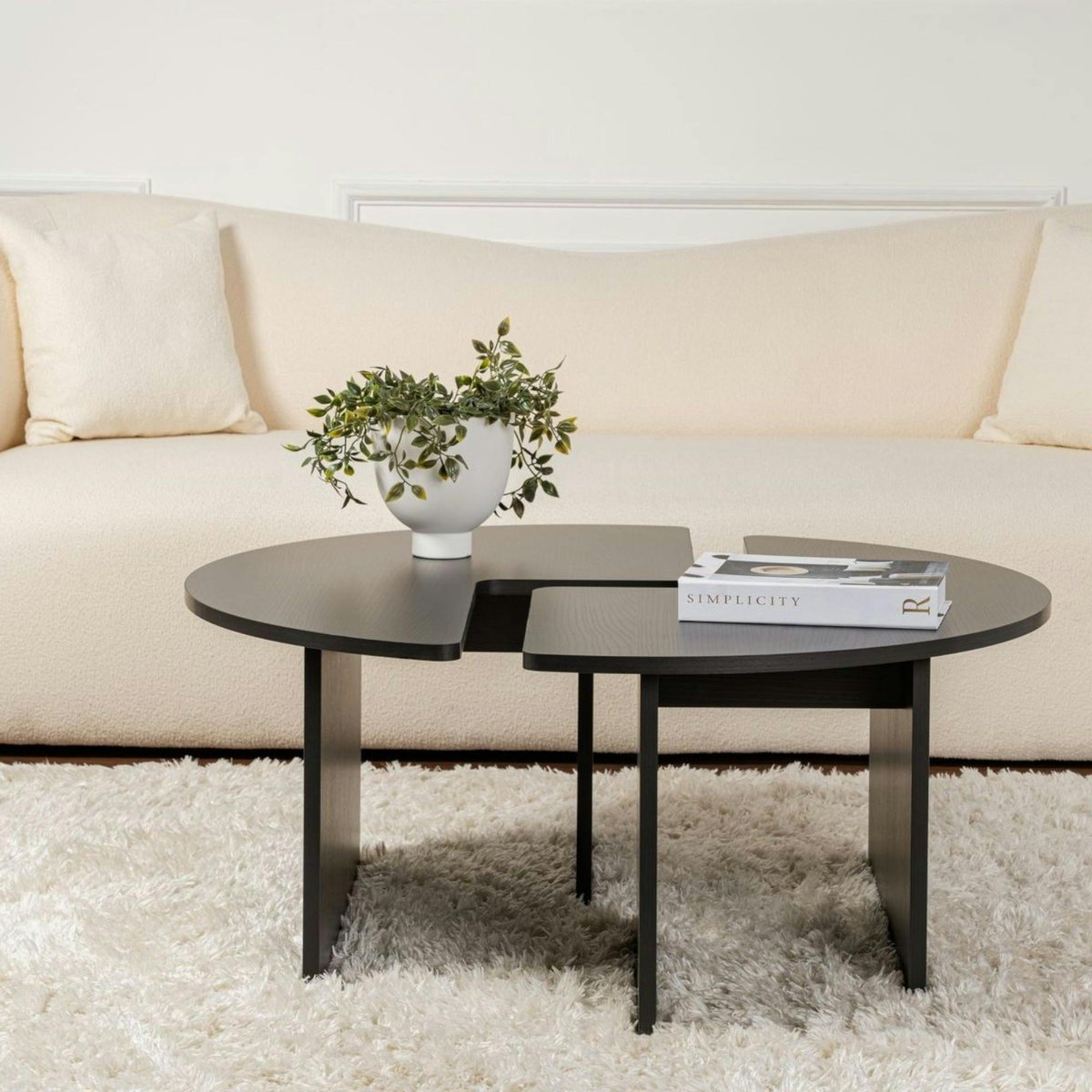 Table basse ronde - design puzzle MARFA noir, PIER IMPORT