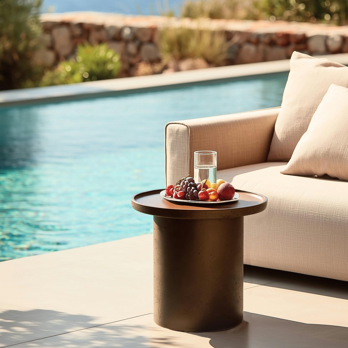 Table d'appoint ronde en béton marron D36cm CALVI marron, PIER IMPORT
