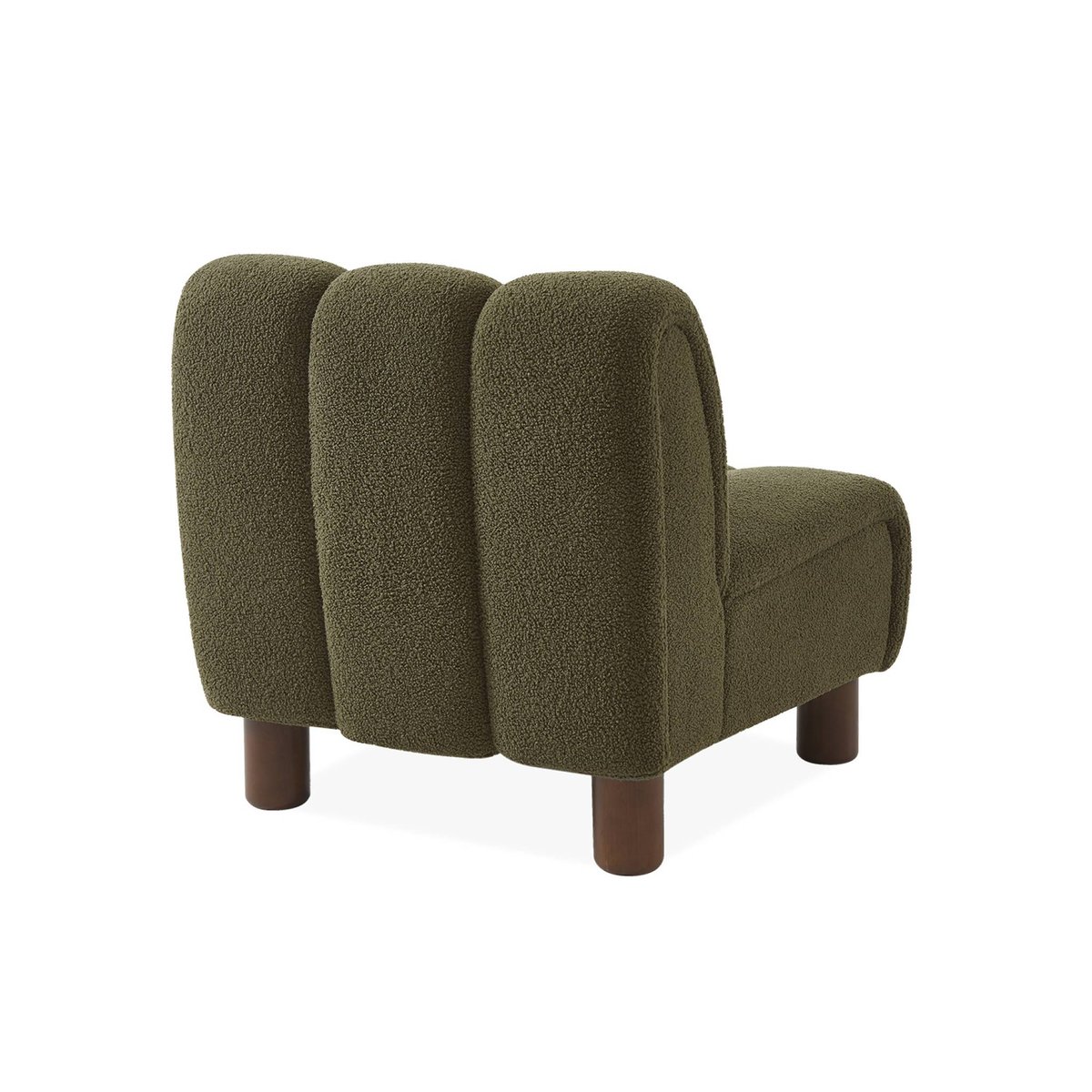Fauteuil relax pieds arrondis bois d'hévéa et bouclette ANGEL kaki foncé, SWEEEK