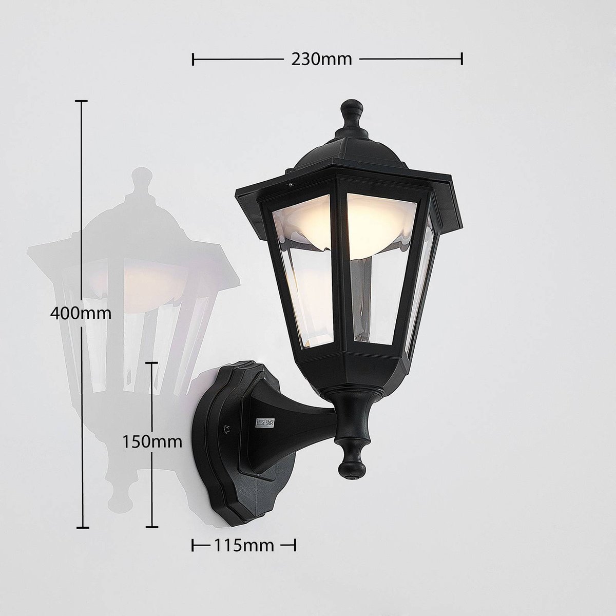 Applique extérieure antiqueLED, Iavo noir (ral 9005), transparent, LINDBY