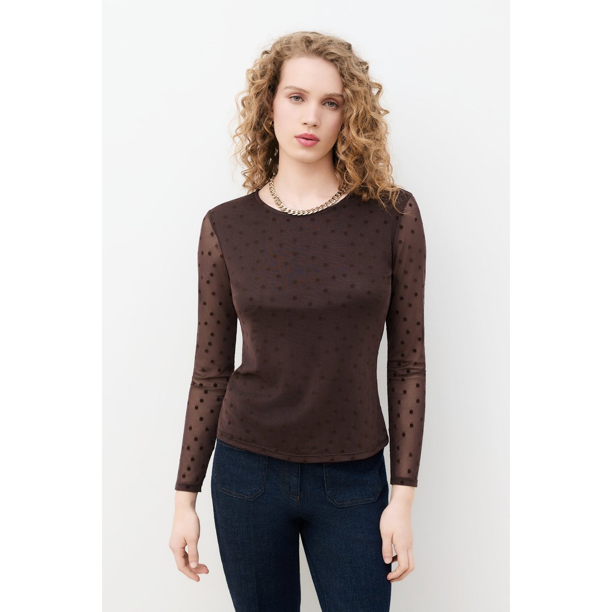 T-shirt ajusté col rond TCECILE marron foncé, CAROLL