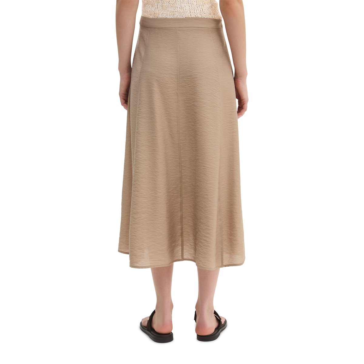 Jupe crinkle régulière en mélange brillant de viscose marron, MARC O'POLO