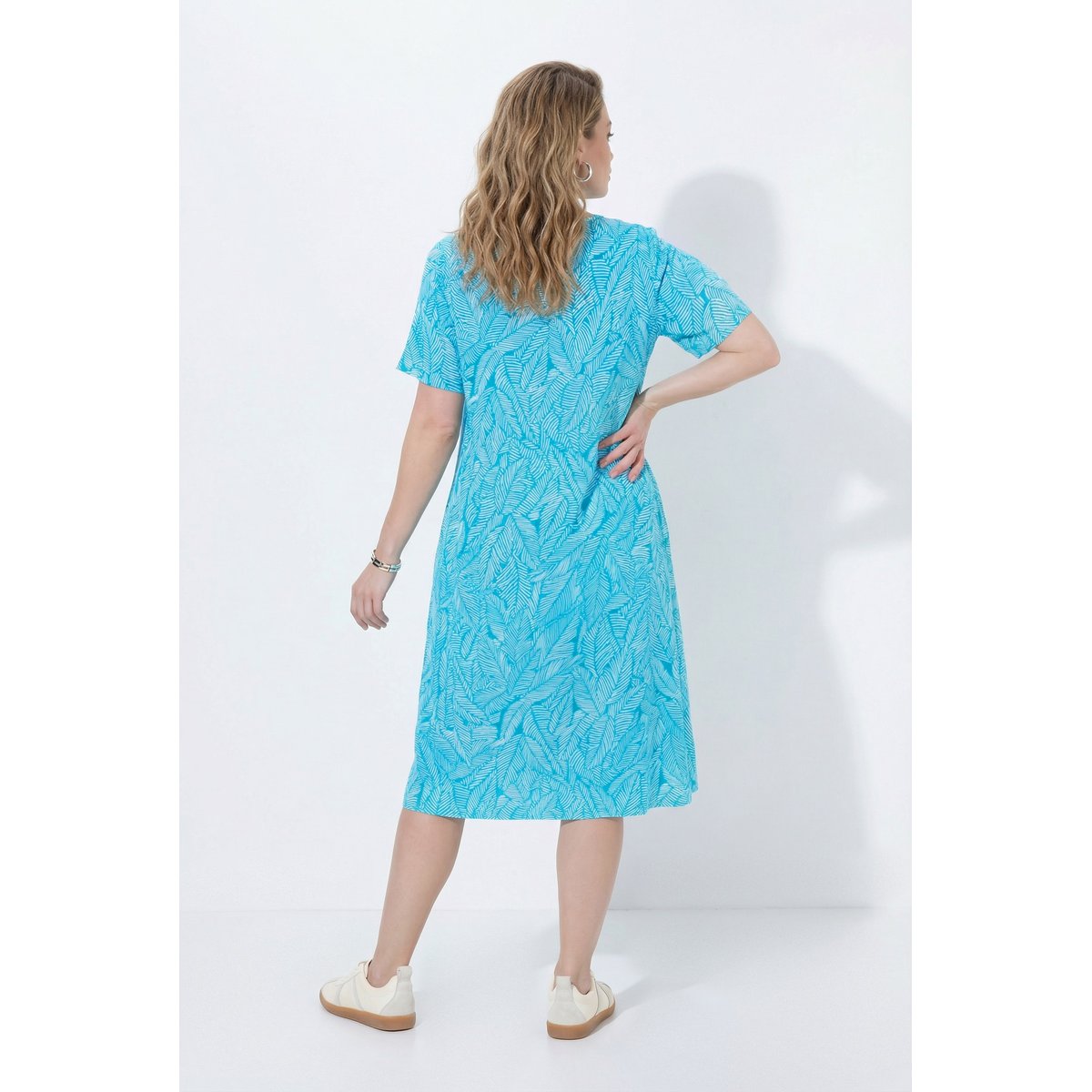 Robe en jersey motif feuilles aqua foncé, ULLA POPKEN