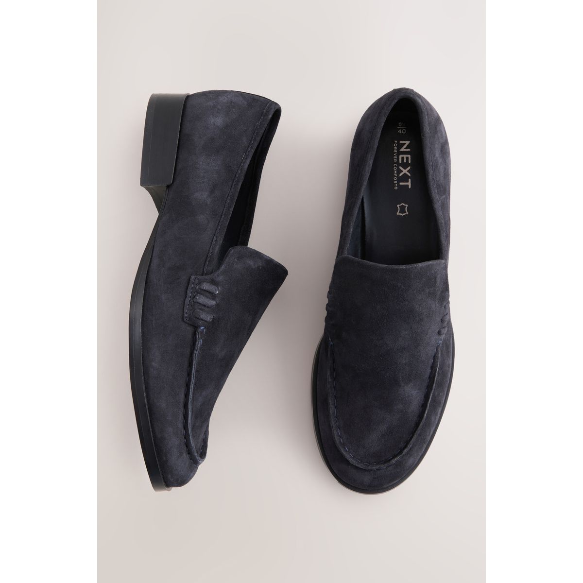 Mocassins bout rond en cuir bleu marine, NEXT