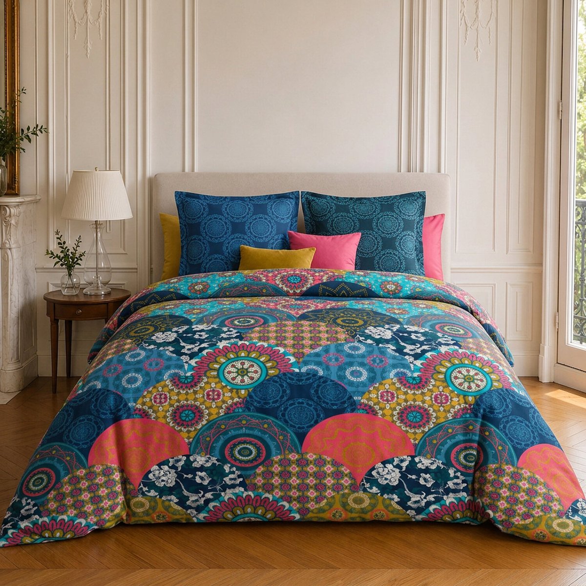 Parure de lit en coton motif géométrique, COLORADO multicolore, C DESIGN HOME TEXTILE