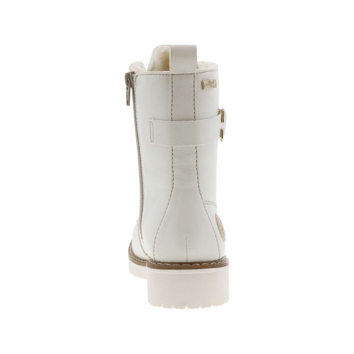 Bottines blanc cassé à talon décroché bas et à lacets ronds et zip latéral blanc cassé, RIEKER