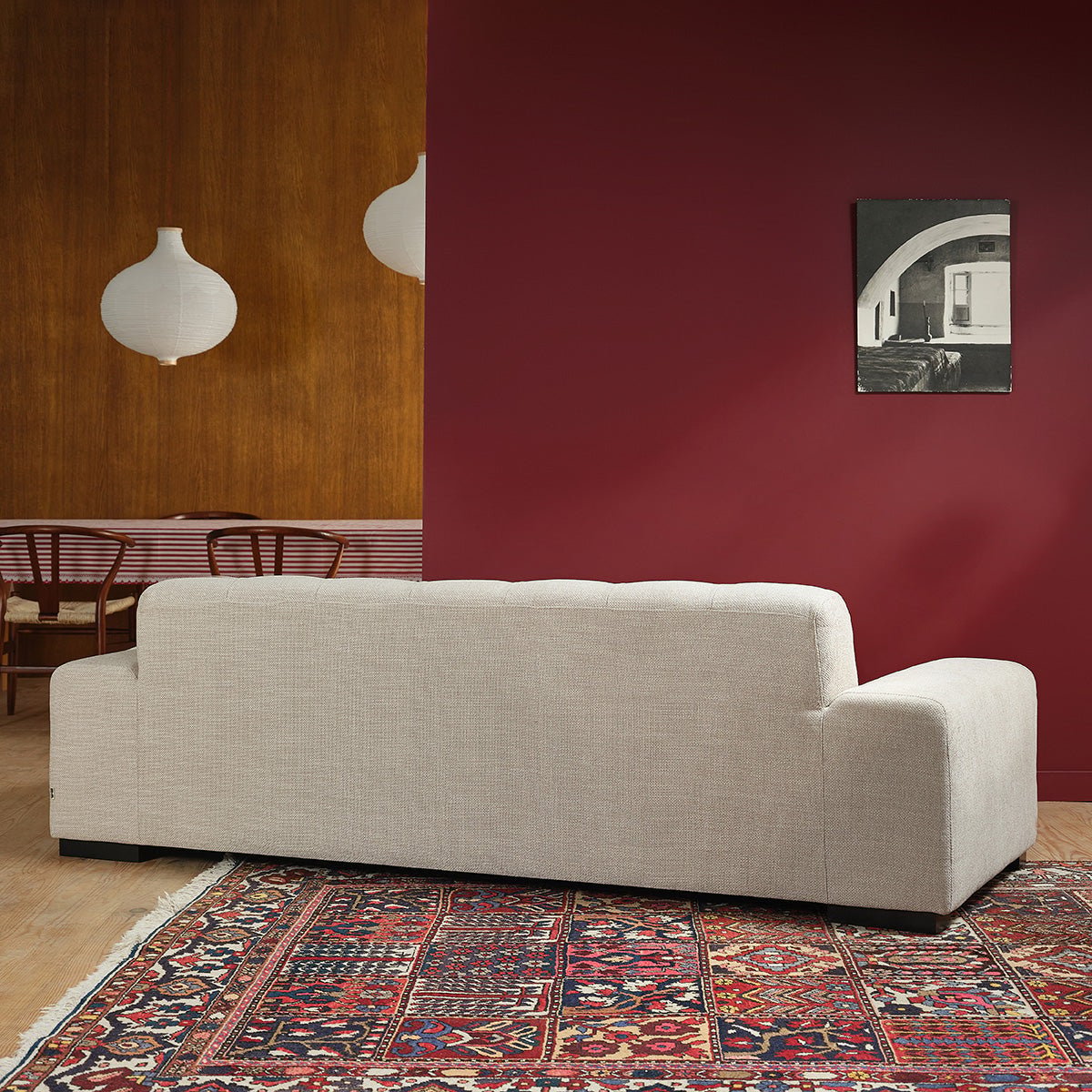 Canapé droit 4 places en tissu texturé ALPHONSE beige chiné, BERAH GETAH