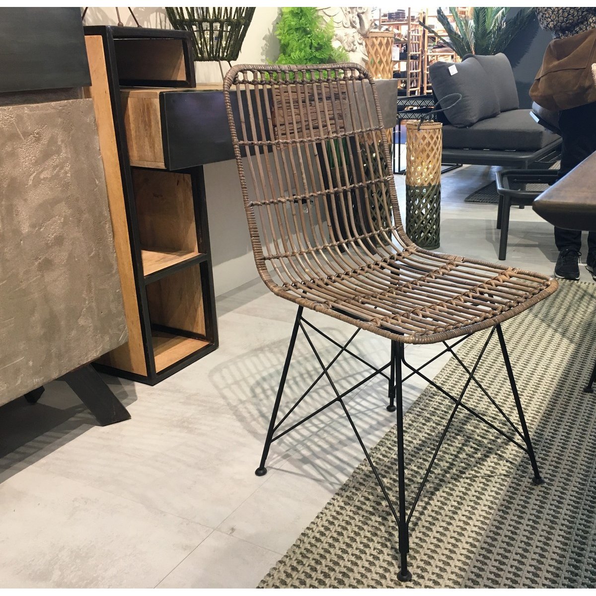 Chaise en rotin naturel avec structure en acier - KUBU gris, MATHI DESIGN
