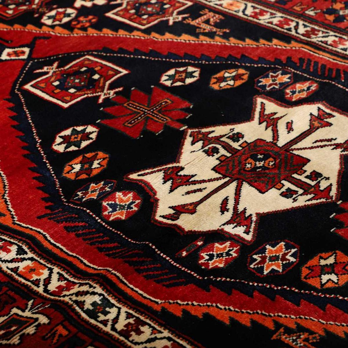 Tapis d'orient au motif oriental, noué à la main en laine, HAMADAN 8 rouge, beige, noir, UN AMOUR DE TAPIS