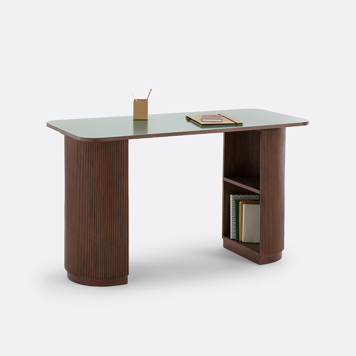 Fratti Desk with 4 Storage Compartments walnut/green, LA REDOUTE INTERIEURS