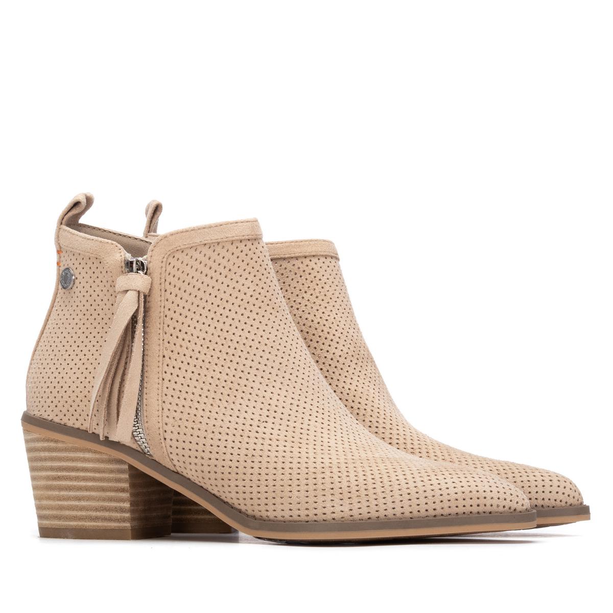 Bottine Talon Décontractée Fermeture éclair beige, REFRESH