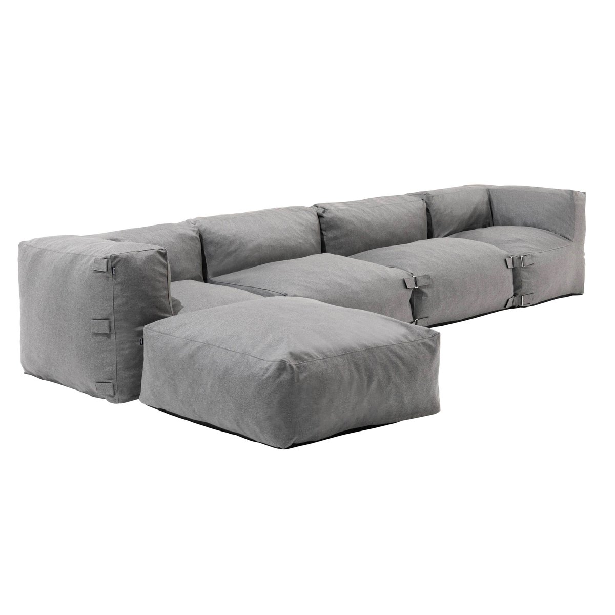 Canapé d'angle fixe modulable avec 2 chauffeuses, 2 angles et 1 pouf, MIXI gris, OVIALA
