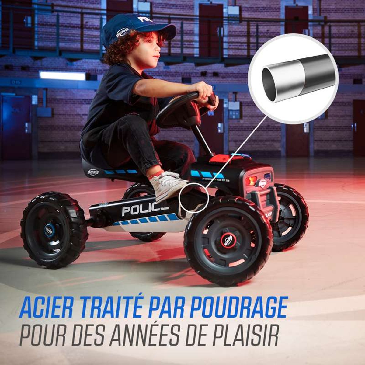 Kart à Pédales pour Enfants, 2+ Ans, Buzzy Police black, BERG TOYS