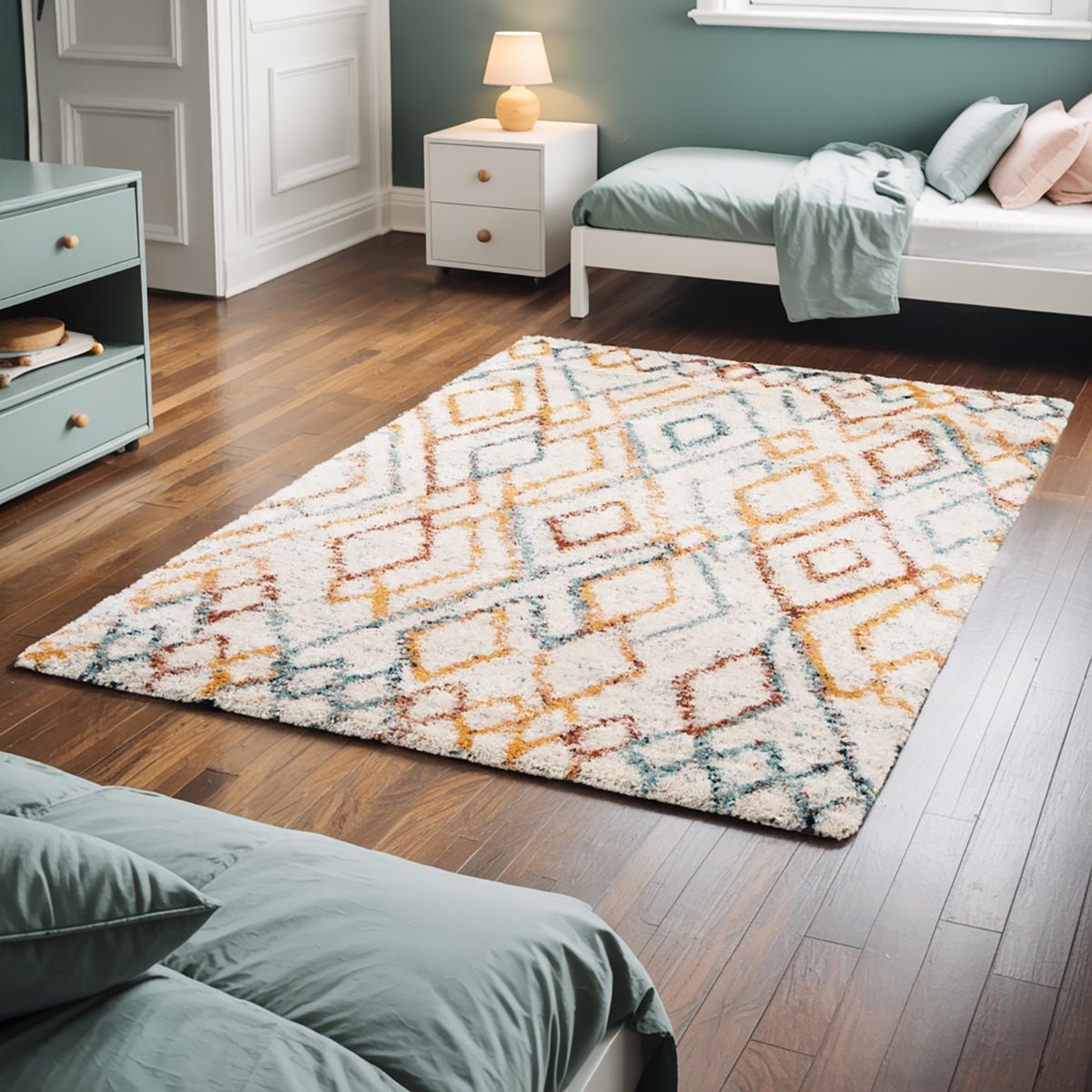 Tapis shaggy coloré doux et volumineux DJEMAA palette colorée, AFK LIVING