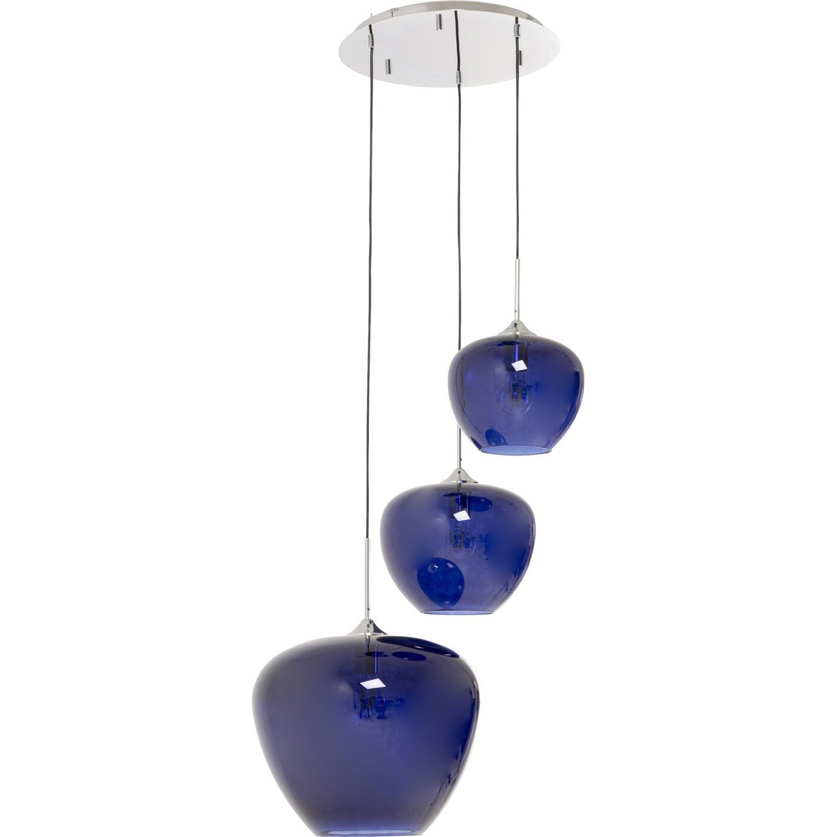 Suspension en verre et acier 3 abat-jours, SPHERE bleu, KARE DESIGN