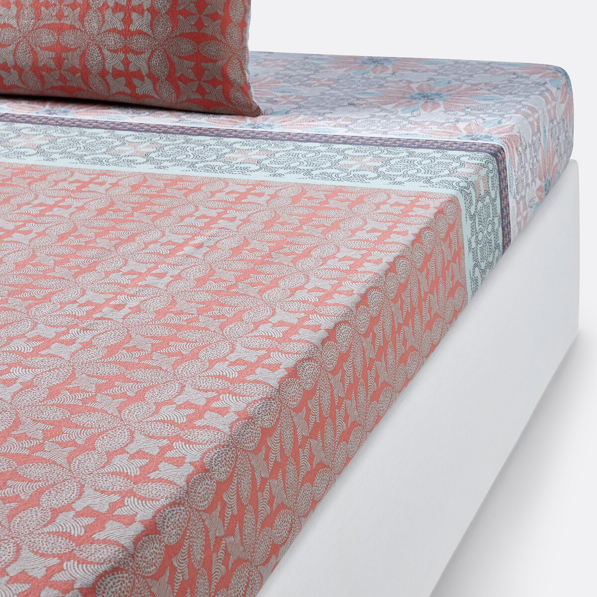 Drap housse flanelle, Bergame gris/vert/violet/rose, SO'HOME