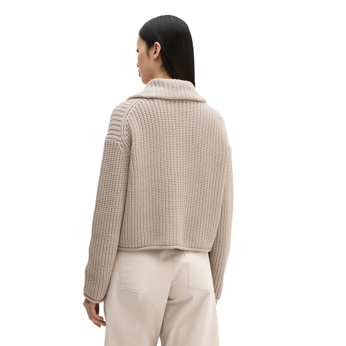 Cardigan zippé loose en mélange de coton organique gris, MARC O'POLO